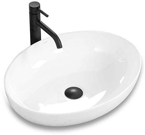 VBChome Waschbecken Keramik 51 x 39 Design Oval Waschtisch Handwaschbecken Aufsatz-Waschschale FÜR BADEZIMMER GÄSTE WC Carola
