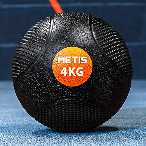 METIS Medizinball - 1kg bis10kg | Fitnessball für Heimgebrauch und Fitnesscenter - Gummi mit ausgezeichnetem Griff (4 kg)
