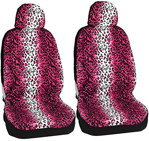 Auto-Sitzbezüge Set, Leopard Short Plush Vordersitze Auto-Sitzschoner Auto-Zubehör Innenraum Dekoration Auto-Schonbezüge Teilbarer für Fahrersitz & Beifahrer (Pink,2Pcs)