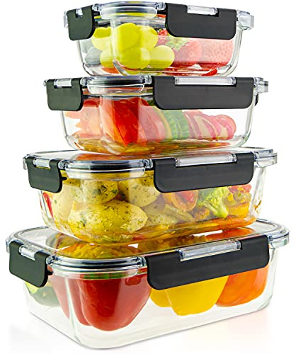 edallo TRITAN - 4 vielseitige Frischhaltedosen mit TRITAN Deckel & premium Glas - Luftdicht, auslaufsicher, stapelbar. Spülmaschine, Gefrierfach, Ofen, Mikrowellen geeignet - Vorratsdosen Set