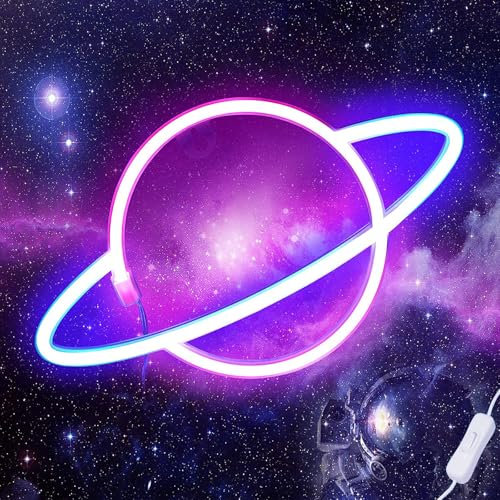 Taeku Letrero de Neón LED, 3D Decoración de Pared Signos Luces de Neón Colgantes USB Para la Iluminación del Dormitorio Fiesta Niños Habitación (Planeta Mixto)