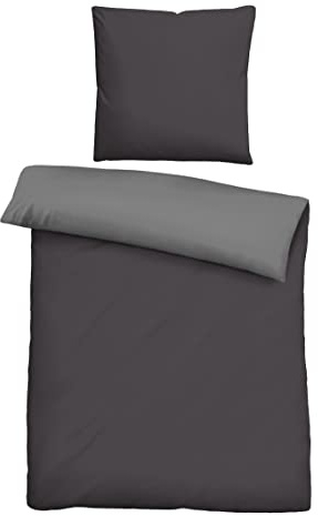 biberna 0455775 Bettwäsche Garnitur mit Kopfkissenbezug Linon 1x 135x200 cm + 1x 80x80 cm, Titanium