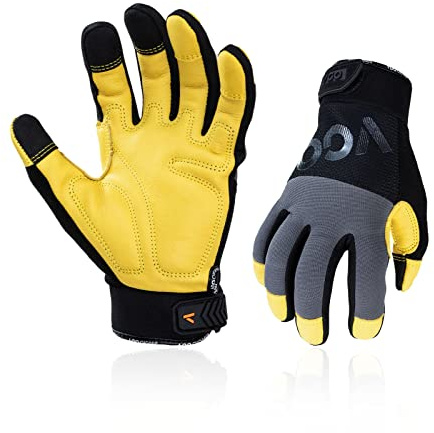 Vgo... 1-Pair Anti-Vibration Safety Work Gloves, Mechanics Gloves, Multi-purpose Leather Work Gloves (Size L, Black Gray, CA7723)