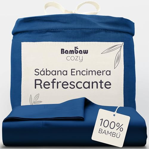 Bambaw Sabana Encimera Bambu Cama 180/200, 270x290 cm, Sabanas Bambu Duraderas, Ropa de Cama Antiácaros e Hipoalergénica, Sábana Encimera Termica Que Regula la Temperatura (Azul Marino)