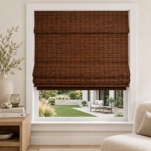 CHICOLOGY Bamboo Roman Shade, Cordless Light Filtering Woven Wood Window Treatment for Living Room, Dining Room, Kitchen & Office, Natural Bamboo Blinds for Boho Coastal Decor, Moose, 27 W x 64 H