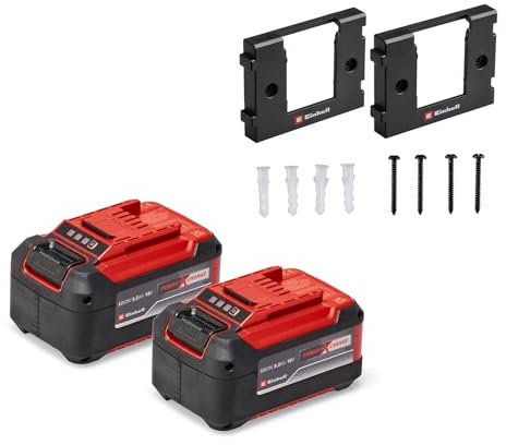 Original Einhell Akku PXC-Twinpack 5,2 Ah Power X-Change (Li-Ion, 18 V, 2x 5,2 Ah-Akkus, universell für alle PXC-Geräte, proaktives Batteriemanagement, angepasste Ladezyklen, inkl. Wandhalterung)