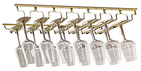 V3VOGUE Weinglashalter, Hängender Gläserschiene, Weinglasregal Unter Schrank, Umgekehrter Stielgläserregal, Schrankeinsatz Weinglashalter, Mit Schrauben, Für Bartheken, Küchen - Gold (Size : 7Row)