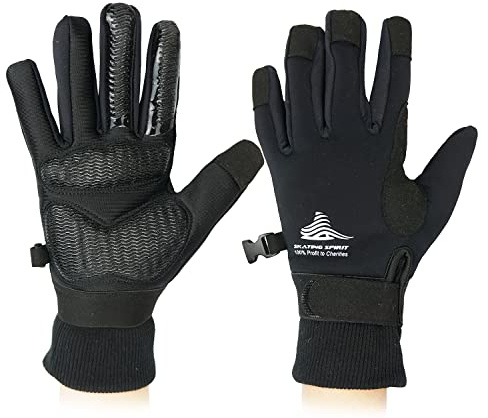 Gel-gepolsterte Thermo-Handschuhe (1 Paar) mit Handgelenkriemen, für Eiskunstlauf, Skifahren, Snowboarden, Wintersport, wasserabweisend, warm, flexibel, Erwachsene, Männer und Frauen (groß)