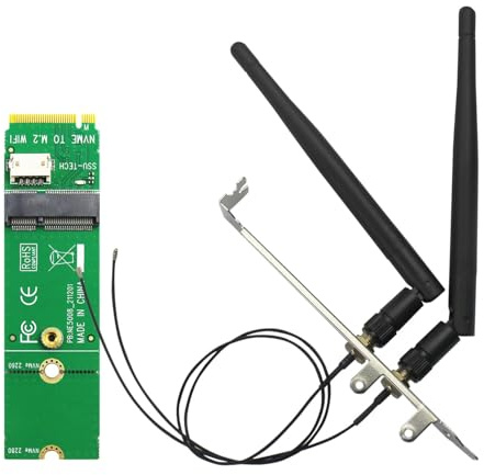 GLOTRENDS WA04 M.2 Key E zu Key M WiFi Adapter für M.2 WiFi 4/5/6/6e/7 Modul, mit 3.5-dBi SMA Antennen Kits