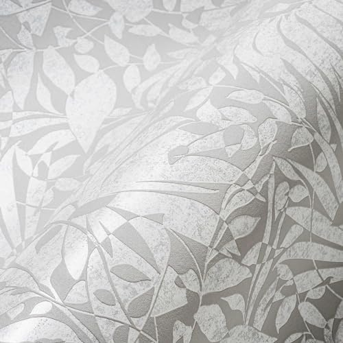 Tapet blommig ljusgrå silver A.S. Création THE BOS 388312 fibertapeter växter 10,05 m x 0,53 m Made in Germany