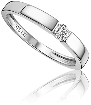 MIORE Diamant Schmuck Damen Solitär Verlobungsring mit 0.10 Ct Diamant Spannring aus Weißgold/Gelbgold 9 Karat (375) Gold