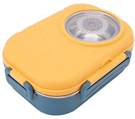 FRZY Caja TéRmica Bento 1450ml Compartimento de Caja Bento Reutilizable ExtraíBle de Acero Inoxidable con Sopera para la Escuela (Amarillo)
