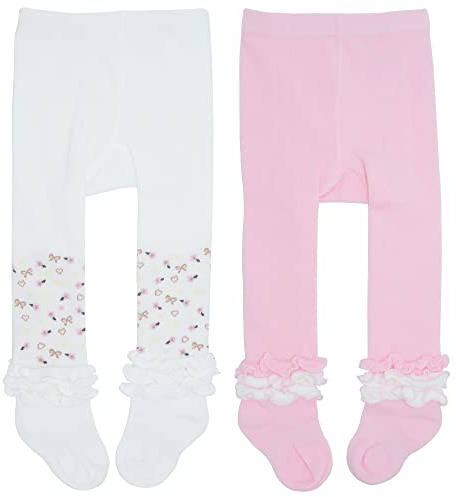 Snegyu 2pz Carino Collant con Floreale Volant Frilly Trim per Bambina Bimba Neonata Calze Collant Principessa Leggings Calzini Calzamaglia Cotone per 1-2 Anni