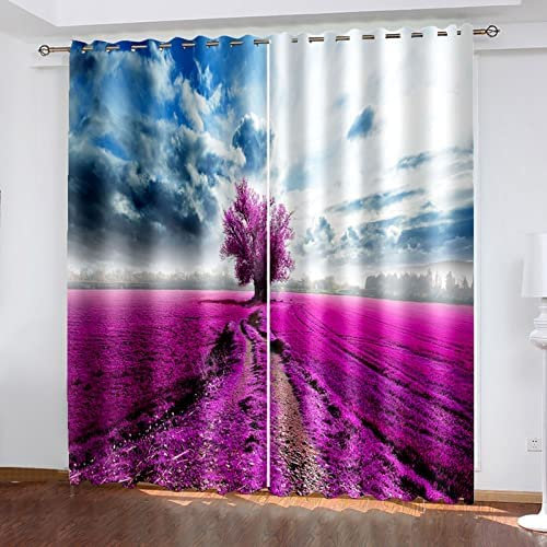 Vorhang Blickdicht Ösen Thermo Verdunkelungs Polyester Gardinen 2 Stück 3D Lavendelbaum Für Schlafzimmer Wohnzimmer Kinder Oder Babyzimmer 140(B) X160(H) cm - Bedruckte Verdunkelungsvorhänge