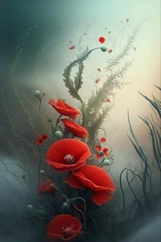 adrium Acryl-Bild 50 x 80 cm: schöne wiese magisch von roten mohnblumen im nebel (200367001)