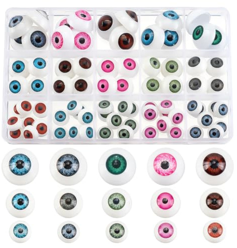 PH PandaHall 80PCS Halloween Eyeballs Half Round Realistic Eyes, 12-20mm | 15 Styles Hollow Eyeballs, Horror Props Costume Eyes for Party Decor Art Sculptures Props Puppets Jewellery Making
