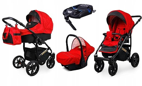 BabyLux® Kinderwagen Set 4 in 1 - Miracle - incl. Babywanne, Buggy Sportsitz, Auto-Babyschale, ISOFIX-Basisstation - Autositz - Kinderwagenset - Kombikinderwagen mit Wickeltasche usw.