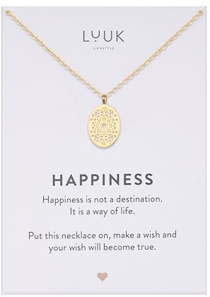 LUUK LIFESTYLE Halskette mit Plättchen im antiken Stil, filigranes Modeaccessoire in Boho Style für Sie, verstellbare Kettenlänge, Geschenkidee für Frauen zum Geburtstag, Glücksbringer, Gold