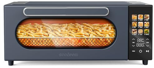 SEEDEEM 10-in-1 Air Convection Toaster Oven, 15L Convection Toaster Oven Cooker with Color LCD Display and Touch Screen, Toaster, Air Fryer, Dehydrate, 4 Accessories Included, 1800W, Ash Gray