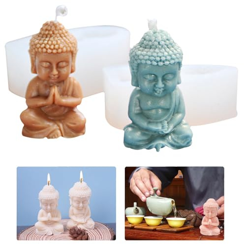Bogoro 2 stycken Buddha ljus, silikonform, ljusform, silikon, 3D Buddha silikon, ljusform, gjutform, Buddhastaty, silikonform, 3D ljusgjutform, för ljustillverkning, handgjord tvål, 4.6cm*7.5cm