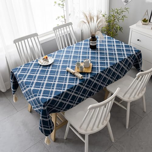 XQSSB Tischdecke Tischwäsche Baumwolle und Leinen Weich Atmungsaktiv Lotuseffekt Tischtücher mit Zarten Pastelltönen Tiefblau 90 × 90cm