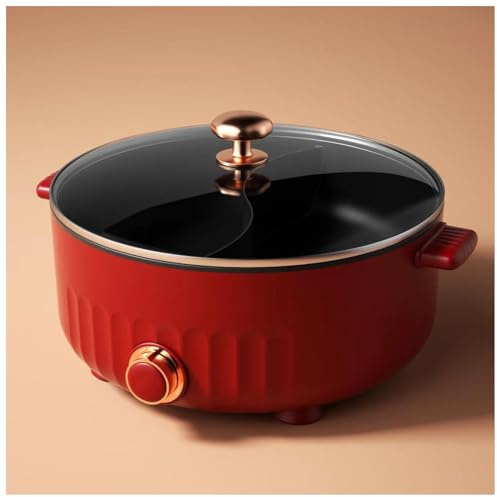 ARTSIM Appareil Fondue Chinoise, 1350 Watts Fondue Chinoise Electrique IdéAl pour Les RéUnions De Famille (avec 2 Filets Non éTanches),Red