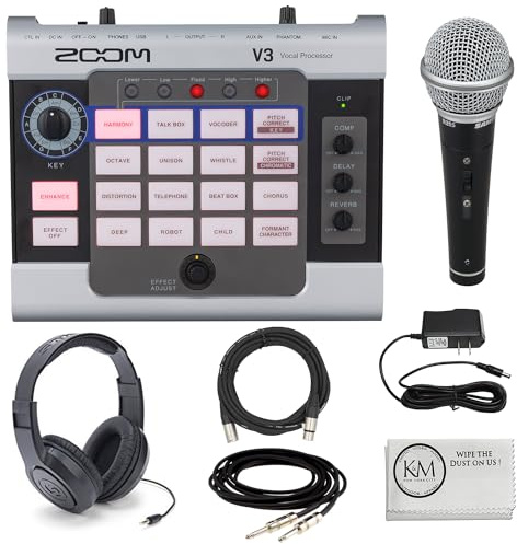 Zoom V3 Vocal Processor Bundle mit Handheld Nierenmikrofon + Kopfhörer + 6.1 m XLR Kabel + 5.7 m Instrumentenkabel + 9V Netzteil (7 Stück)