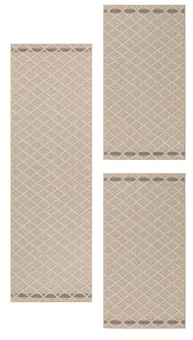 Carpetsale24 Bettumrandung Schlafzimmer 3 teilig Skandinavischer Teppich Beige Bettvorleger Schlafzimmer Bettset: 2 St. 80x150 cm | 1 St. 80x250 cm - Boho Stil Teppich Hoch-Tief Effekt Läufer Set