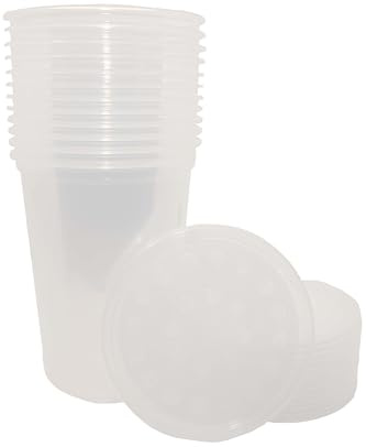 Finn's Frog Farm 32 oz Fruit Fly Cups with Fabric Vented Lids, Perfect for Culturing a Huge Variety of Feeder Insects and Bugs(12 Pack), Clear