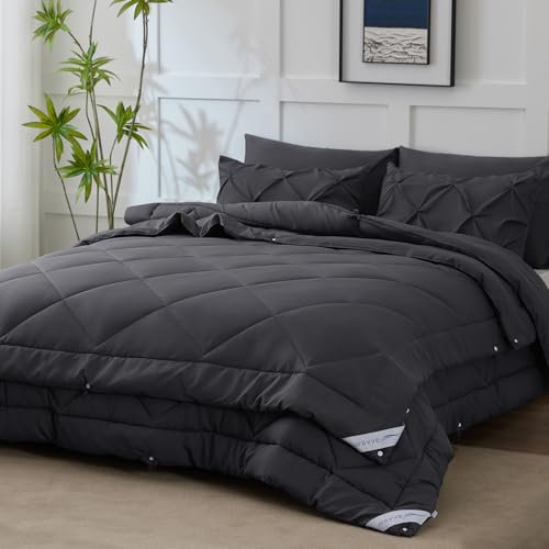 WAVVE Couette 4 Saisons 220x240 - 3 en 1 (150g/m² + 300g/m² = 450g/m²), Été Légère + Mi-Saison = Tempérée Chaud Hiver, Avec Boutons Pression, Facile à Attacher, Gris