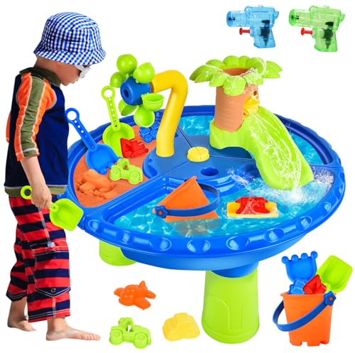 JONRRYIN 4 IN 1 Tavolo D'acqua, Tavolo Sabbia e Acqua, Tavolo da Gioco per Sabbia e Acqua, Tavolo da Gioco Sabbia E Acqua, Spiaggia Rayan Giocattoli, Tavolo d'Acqua Estivo per Attività in Spiaggia (B)