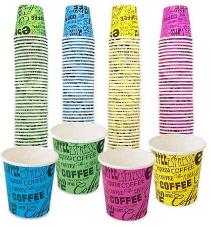 COFFISANO 200 bunte Kaffeegläser | Pappbecher 75 ml für Espresso Tee Getränke Einweg Recycelbar für Restaurant, Büro, Hof, Café