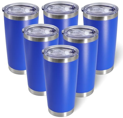 AIANJI 20oz Tumbler Bulk Stainless Steel Tumblers with Lid Vacuum Insulated Double Wall Travel Coffee Mug Powder Coated Tumbler Cup for Hot and Cold Drinks(Dark Blue, 6 pack)