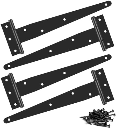 4 Stück Schuppentürscharniere, 30,5 cm T-Scharniere, robustes Türscharnier für den Außenbereich, Edelstahl, schwarzes T-Scharnier für Holzschuppen, Scheunentür, Zaun, Tor