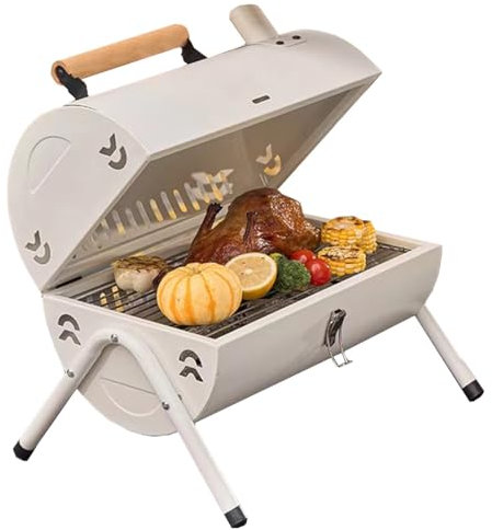 Barbacoa Portatil Carbon, Ahumador De Barbacoa De Sobremesa Con Bandeja Para Hornear, Mini Parrilla Compacta De Camping Para Picnic Al Aire Libre, Patio, Jardín, Playa (Color : /White)