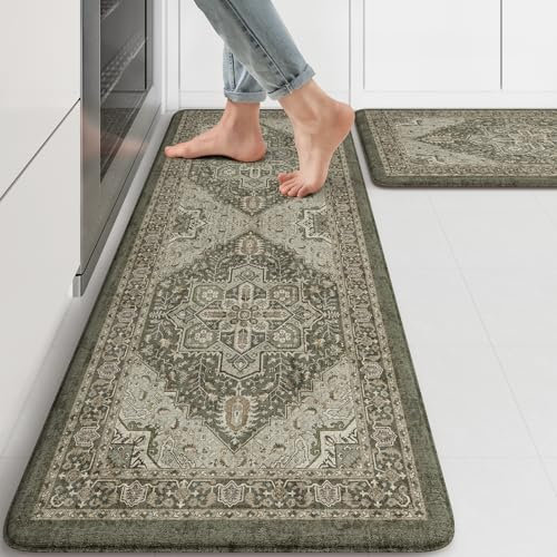 KIMODE Anti-Müdigkeitsmatten für Küchenböden, 43,2 x 119,4 cm + 43,2 x 73,7 cm, Boho-Küchenteppich-Set, gepolsterte Küchen-Bodenmatten, bequeme Stehmatte für Wäsche, Büro, Waschbecken, Schreibtisch,