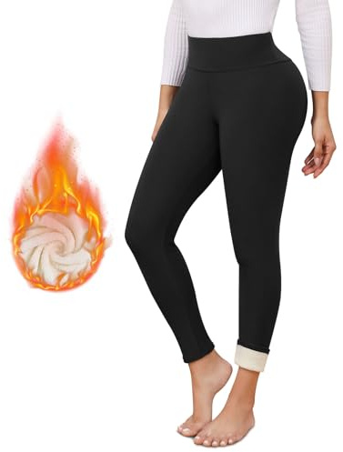 Kfnire Fleece Lined Leggings Women High Waisted Ladies Thermal Leggings Bottoms Thick Tummy Control Yoga Leggings Winter Warm Baselayers Long Johns Black