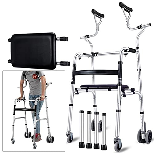 Rollatoren Klappbarer Gehwagen 4-Rad-Gehwagen mit drehbarem Griff Klappbarer Sitz Unterarm-Unterstützung Höhenverstellbarer Aluminium-Gehwagen für