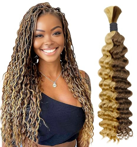Lashey Cheveux de Tressage Humain pour les Tresses Boho Vagues Profondes 50g #4/27 Cendre Brun Mix Miel Blond Cheveux Humains en Vrac pour le Tresses Deep Wave Human Hair Bulk 65cm (26 Pouces)