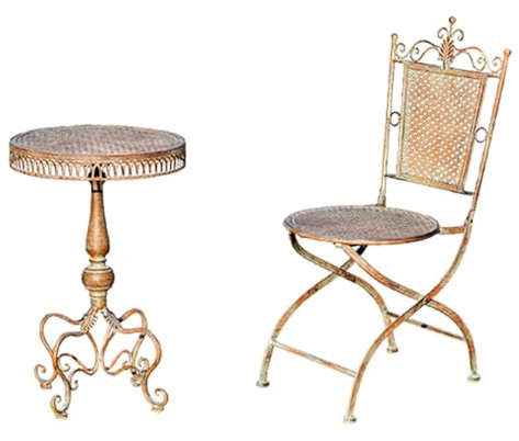WOTZOV Retro-Terrassen-Beistelltische und Gartenstuhl-Set, wetterbeständiger Bistrotisch, Outdoor-Beistelltisch aus Metall, Couchtisch, tragbarer Picknicktisch für den Inne