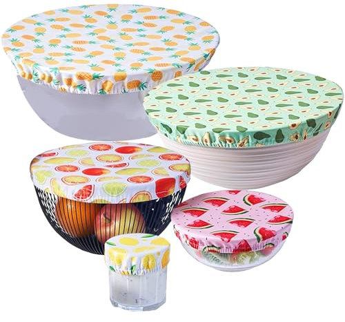 Raheem 5PCS Reusable Food Covers Elasticated Bowl Covers for Bread Proofing Fruit Vegetable Meat Preservation Sustainable Fresh Keeping Fruit Bowl Cover to Keep Out Fruit Flies