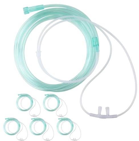 American Goods Nasal Oxygen Cannula Flared Tip 7Ft (2.1m) Adult, Standart Connector Tip Latex Free, Soft Tubing, Crush Resistant Light Green OXY Cannula (5)