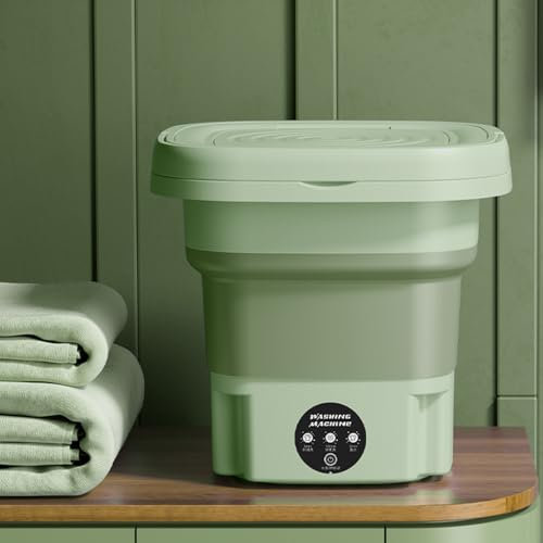 Tousiyra Mini Lavatrice Portatile 8L Pieghevole con Centrifuga, Adatto per Campeggio, Viaggi, Lavatrice da Campeggio Piccola, Bucato, Biancheria Intima, Calzini, Piccoli Oggetti, Tre velocità,Green