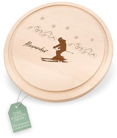 Abenteuernah Brotzeitbrett Trekking personalisiert, Frühstücksbrett individualisiert, Holzbrett als Geschenke für Männer, Schneidebrett Outdoor Sport als Geschenk zum Geburtstag, Vatertag (Ski Berge)