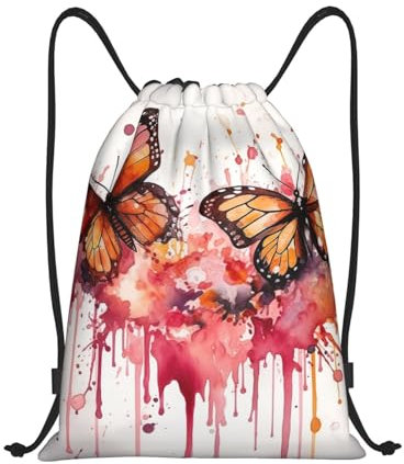 FZQVSLCM Drawstring Backpack Sport Bag Water Resistant String Bag Butterfly drip spray watercolor Cinch Bag Gym Sackpack, Black, M, Rucksack Backpacks