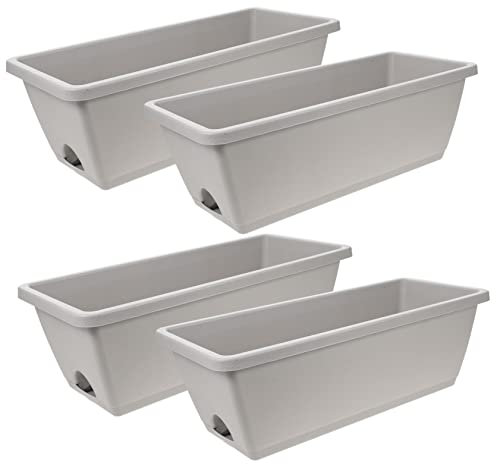 SEWOART 4ensembles Lot Jardinières Rectangulaires avec Plateau Drainage Pots à Fleurs Légers Et Résistants pour Jardin Balcon Terrasse Couleur Gris Moyen