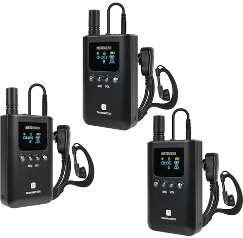 Retekess TT129 Sistema di Guida Turistica Wireless con 3 Trasmettitori, Sistema di Cuffie Audio per Guida Turistica, Full Duplex, 100 M, 20 ore di Standby, Funzionamento One-Touch, per Formazione