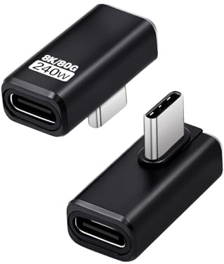 Duttek 90 degrés Angle Adaptateur, 80G USB C à Angle Droit mâle vers Femelle Adaptateur 240W Soutien 8K@60Hz pour Thunderbolt 5/4, MacBook, Switch, iPhone 16/15 (Lot de 2)