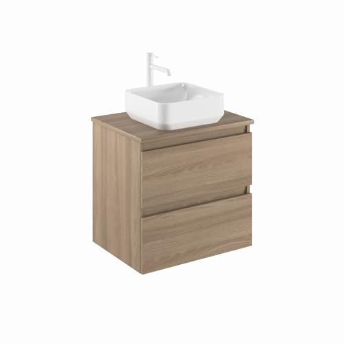 AMIZUVA – Conjunto de Mueble de Baño y Lavabo Montado, de Cerámica de Sobreponer, Modelo Kena Top, Medidas, 60 cm de Ancho, 57 cm de Alto, y una Profundidad de 46 cm, en Acabado Nogal