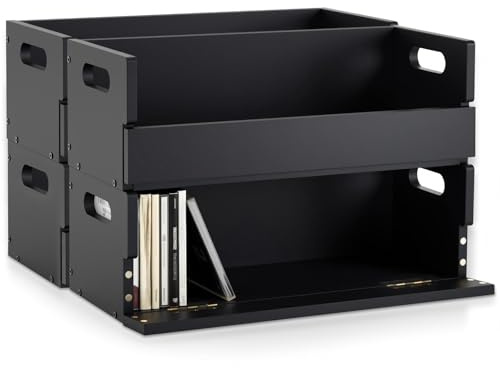 CroBlissful CD-Aufbewahrungsbox aus Holz, für 144 CDs (je 36 Stück) | Stapelbarer CD-Halter mit magnetischer Frontklappe und Tragegriffen für DVDs, Kassettenbänder und Filmhüllen (schwarz)